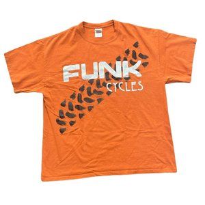 Funk Cycles Mens XL T-shirt Orange Cotton Preshrunk Biking Cycling Advertisement